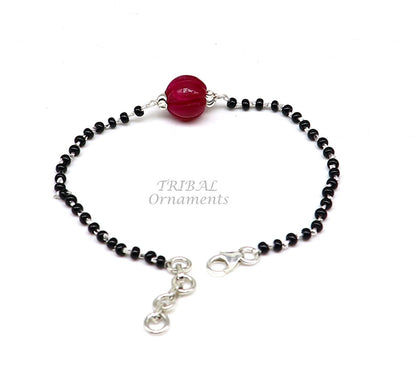 925 sterling silver black beaded bracelet and anklet combo by TRIBAL ORNAMENTS, featuring cultural design and versatile wear options.