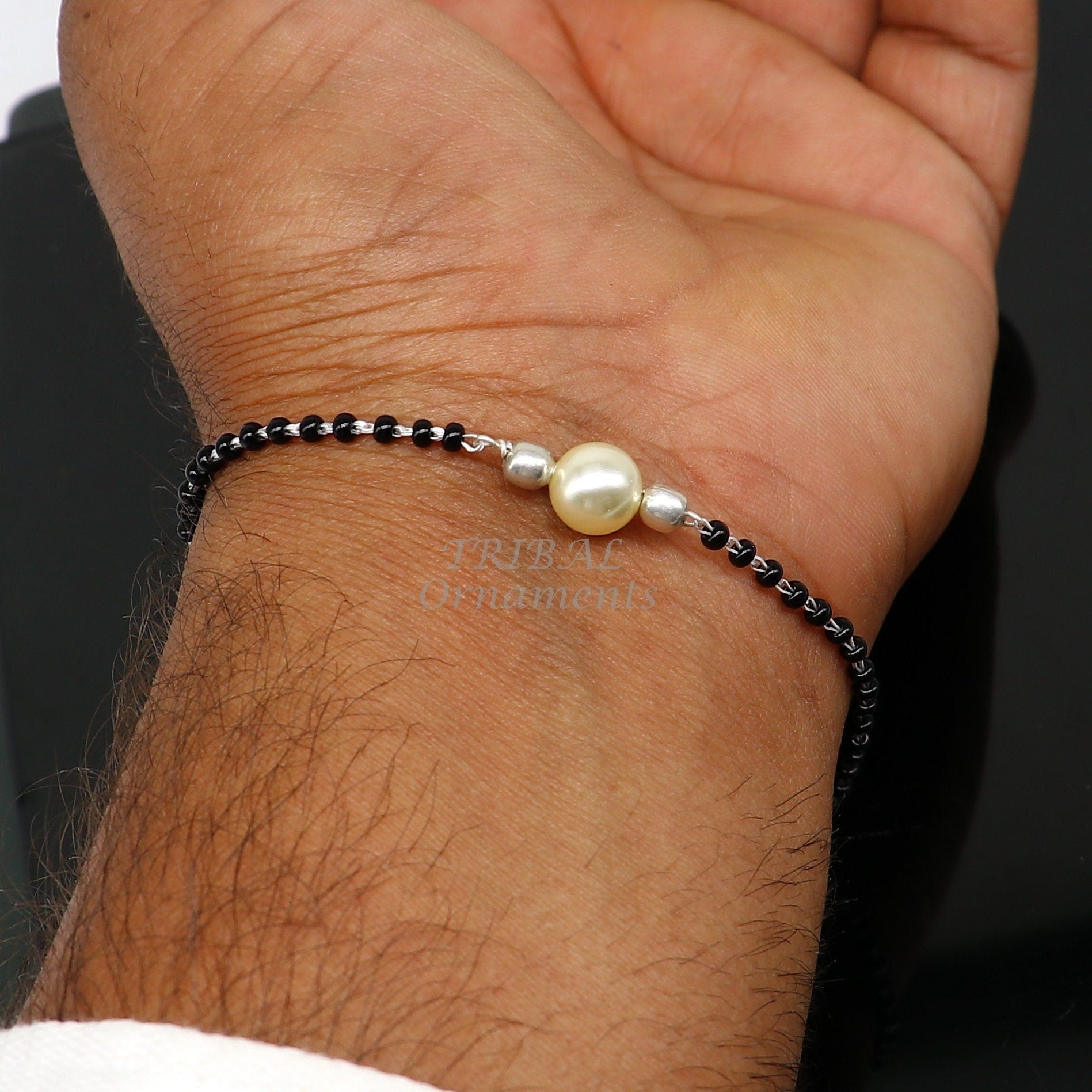 925 sterling silver modern cultural black beaded all sizes bracelet Combo use bracelet or anklets, best Mangalsutra bracelet sbr454 - TRIBAL ORNAMENTS