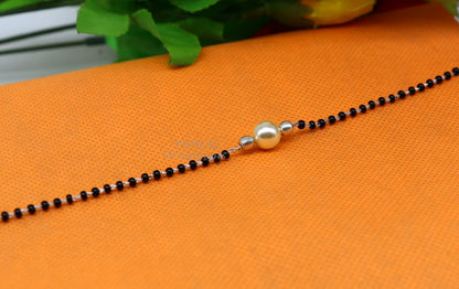 Sterling silver black beaded bracelet and anklet set by TRIBAL ORNAMENTS, cultural design, suitable for wear as bracelet or mangalsutra.