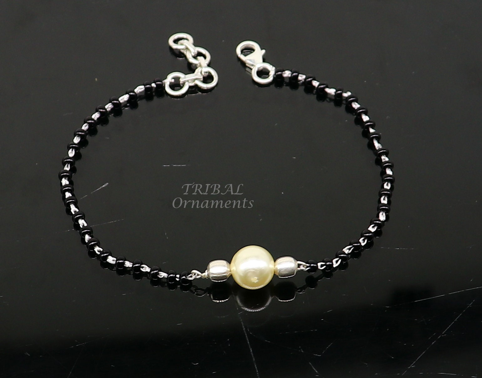 925 sterling silver modern cultural black beaded all sizes bracelet Combo use bracelet or anklets, best Mangalsutra bracelet sbr454 - TRIBAL ORNAMENTS