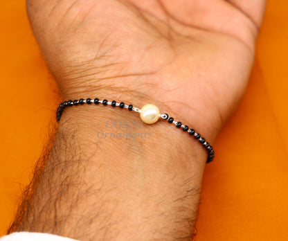 Sterling silver black beaded girls bracelet and anklet combo by TRIBAL ORNAMENTS, featuring modern cultural design and all sizes.