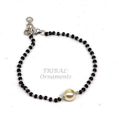 925 sterling silver cultural black beaded girls bracelet and anklet combo, traditional tribal jewelry with intricate design.