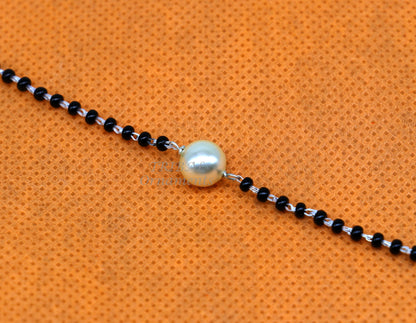 925 sterling silver black beaded girls bracelet and anklet combo, cultural jewelry by TRIBAL ORNAMENTS with adjustable sizes.