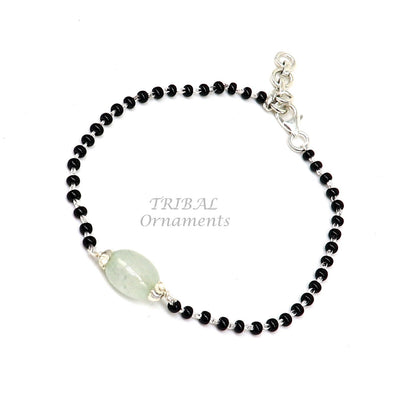 925 sterling silver modern cultural black beaded bracelet and anklet combo for girls, includes mangalsutra-style bracelet by TRIBAL ORNAMENTS.