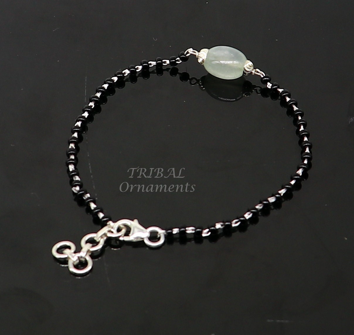 925 sterling silver modern cultural black beaded all sizes girls bracelet Combo use bracelet or anklets, best Mangalsutra bracelet sbr456 - TRIBAL ORNAMENTS