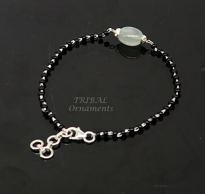 Sterling silver modern cultural black beaded girls bracelet and anklet combo, includes mangalsutra bracelet by TRIBAL ORNAMENTS.