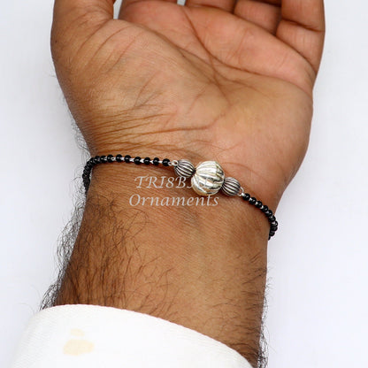 925 sterling silver black beaded girls bracelet combo, modern cultural jewelry by TRIBAL ORNAMENTS with various sizes and intricate design.