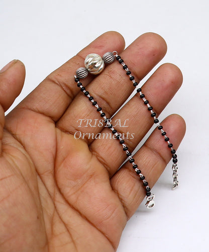 Sterling silver modern cultural black beaded girls bracelet combo by TRIBAL ORNAMENTS, featuring intricate beadwork and traditional design.