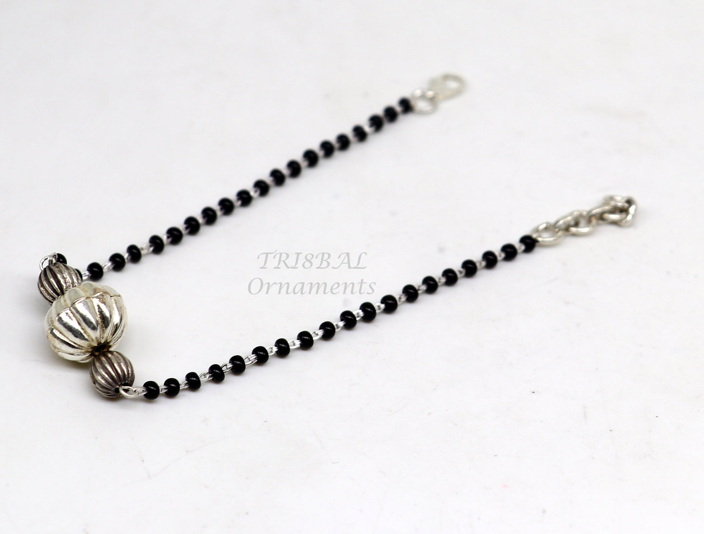 925 sterling silver modern cultural black beaded all sizes girls bracelet Combo use bracelet or anklets, best Mangalsutra bracelet sbr458 - TRIBAL ORNAMENTS