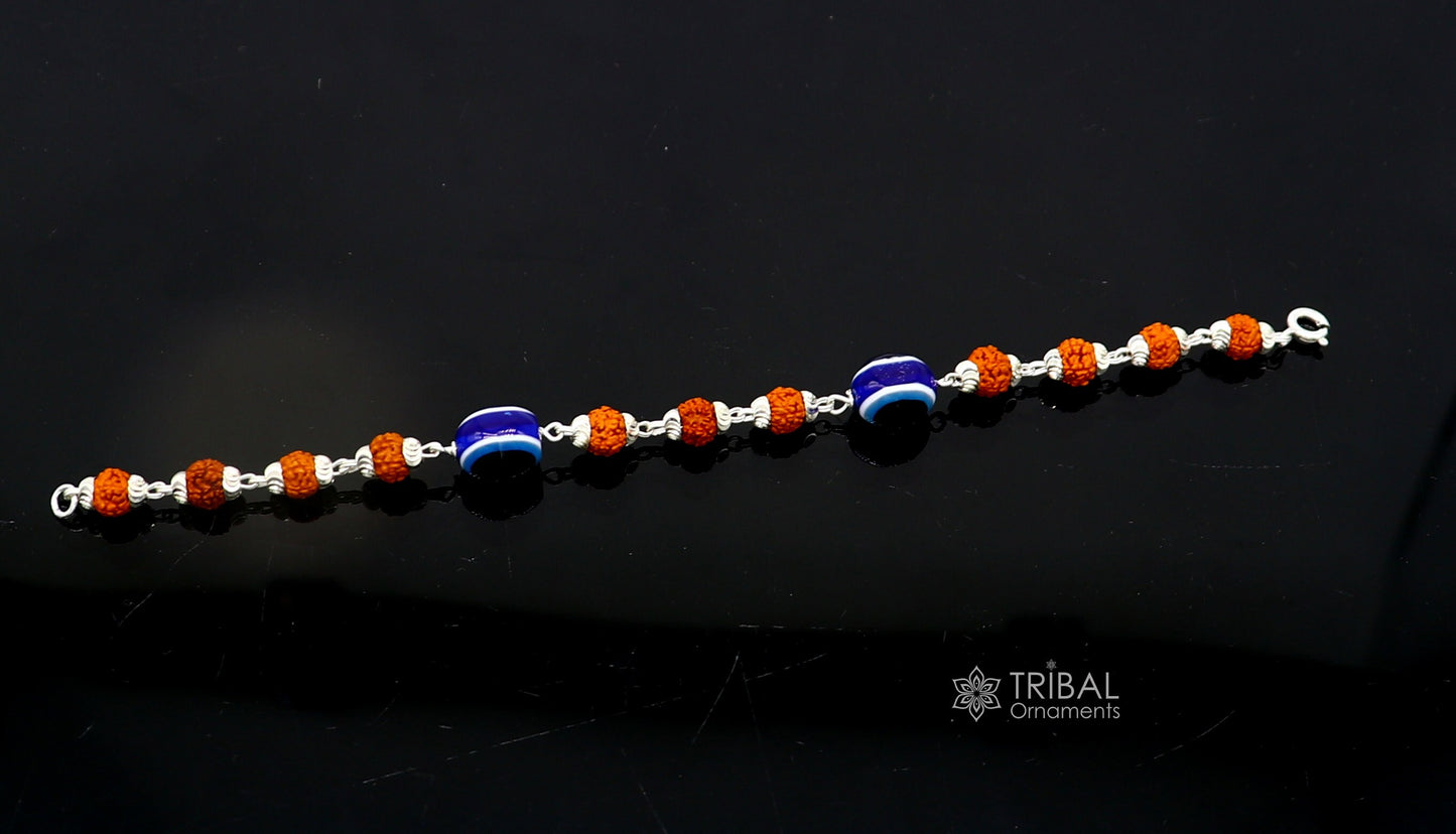 925 sterling silver Rudraksha beads with evil eye bracelet, stylish unisex cultural trendy handmade bracelet all sizes jewelry sbr472 - TRIBAL ORNAMENTS