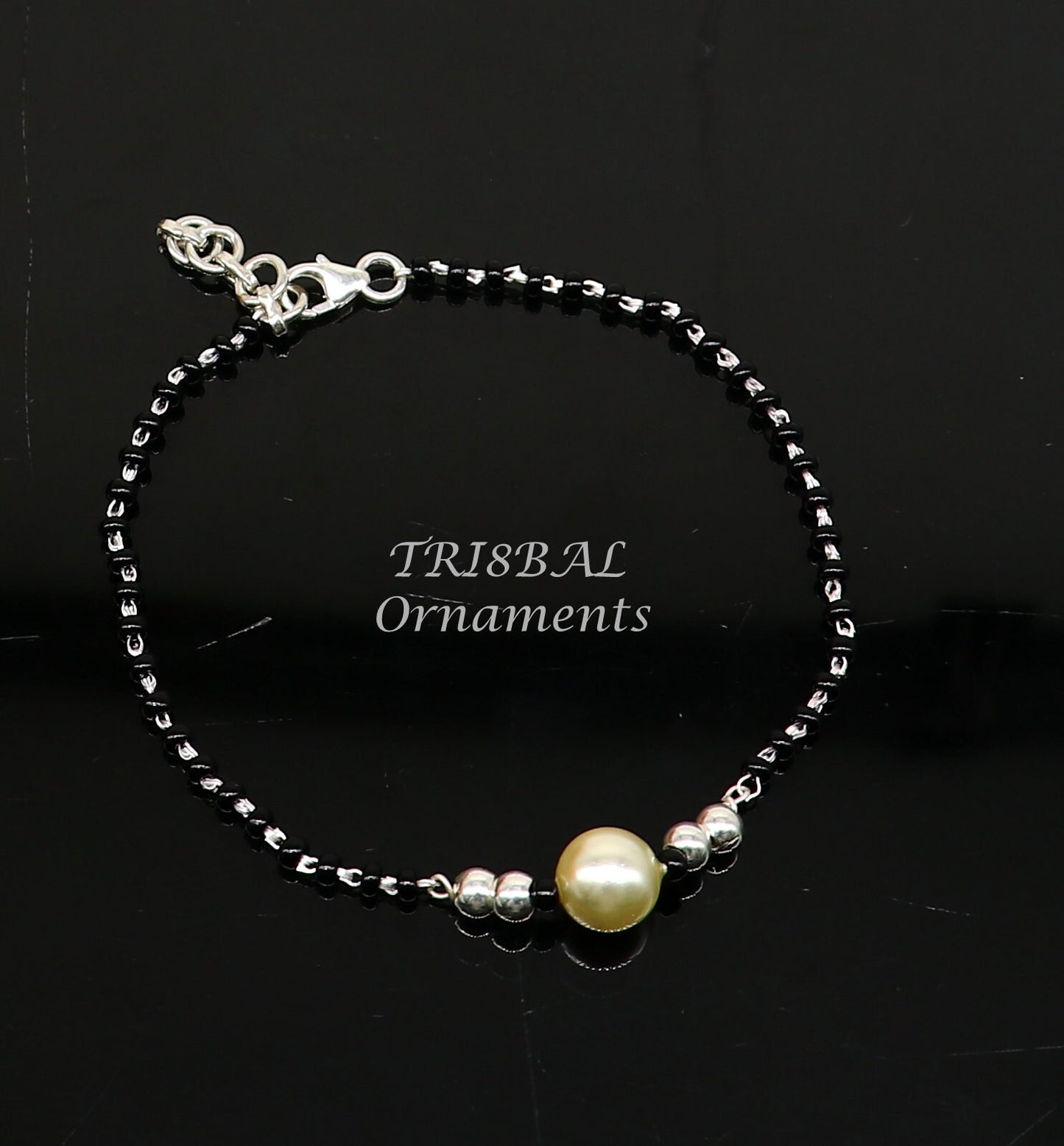 All sizes 925 sterling silver customized black beads Nazariya bracelet use as an anklets Best girl's bracelet stylish jewelry india sbr457 - TRIBAL ORNAMENTS