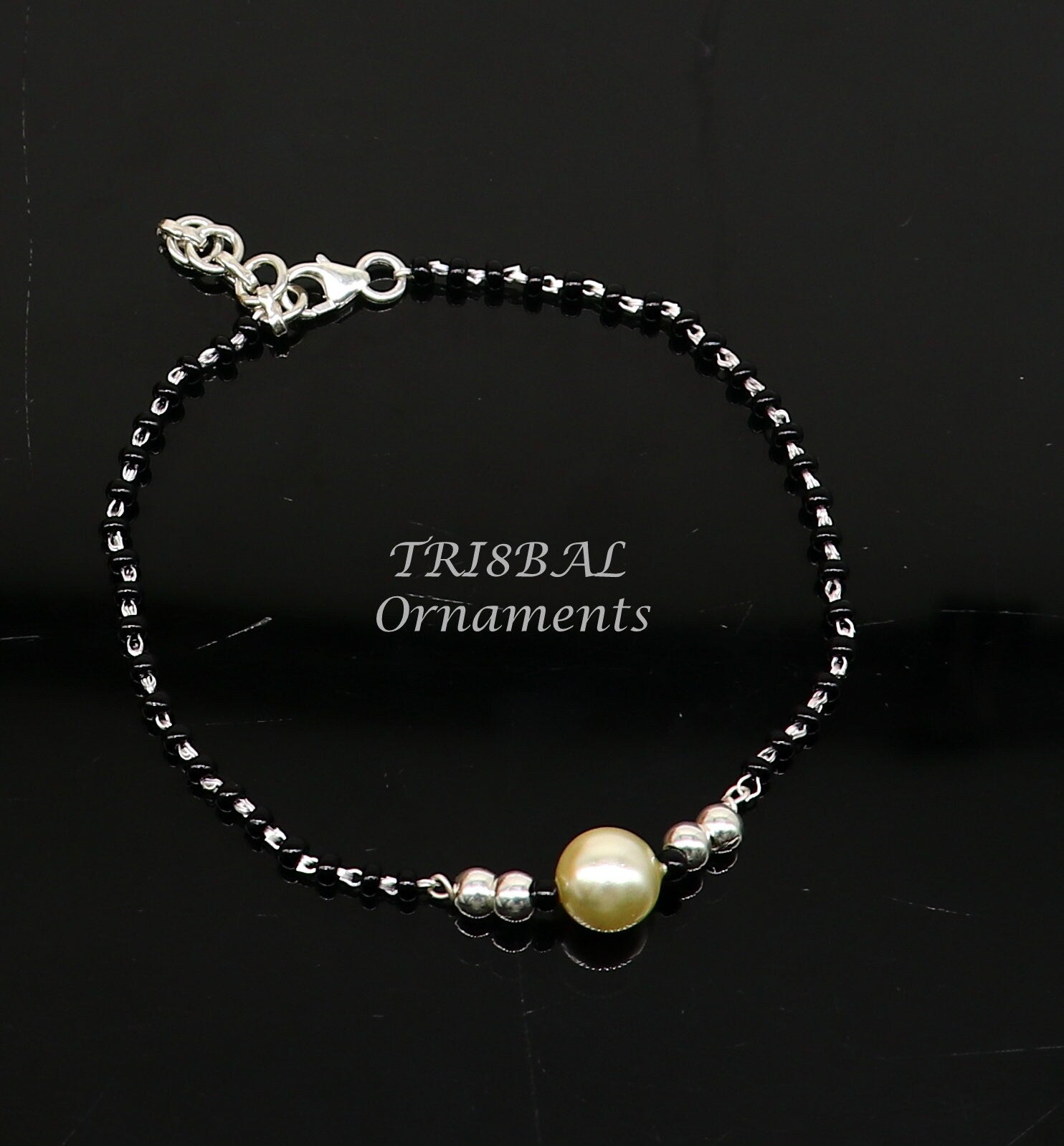 All sizes 925 sterling silver customized black beads Nazariya bracelet use as an anklets Best girl's bracelet stylish jewelry india sbr457 - TRIBAL ORNAMENTS