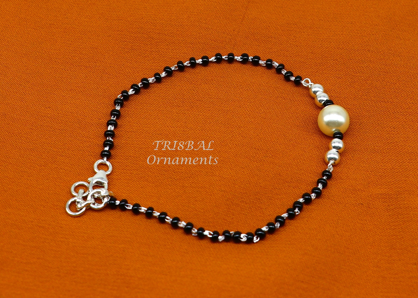 All sizes 925 sterling silver customized black beads Nazariya bracelet use as an anklets Best girl's bracelet stylish jewelry india sbr457 - TRIBAL ORNAMENTS