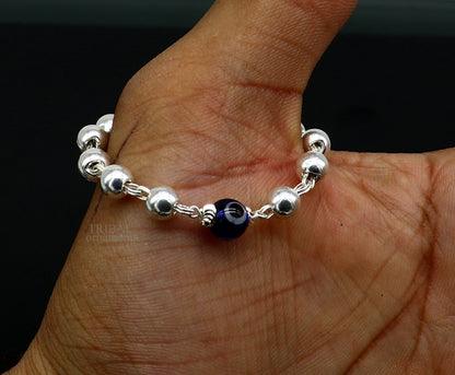 925 sterling silver beaded evil eye bracelet by TRIBAL ORNAMENTS, stylish unisex kids jewelry featuring handmade beaded design.