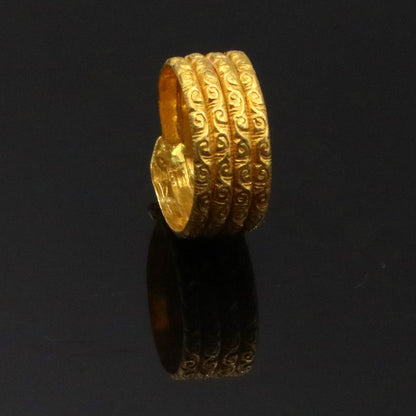 Vintage 22KT yellow gold handmade traditional tribal ring band, unisex jewelry with intricate Indian tribal design.