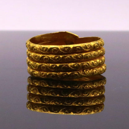 Vintage 22K yellow gold handmade traditional tribal ring band, unisex jewelry with intricate design and unique craftsmanship.