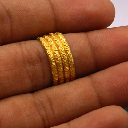 Vintage 22KT yellow gold handmade traditional tribal ring band, unisex jewelry with intricate Indian tribal design.