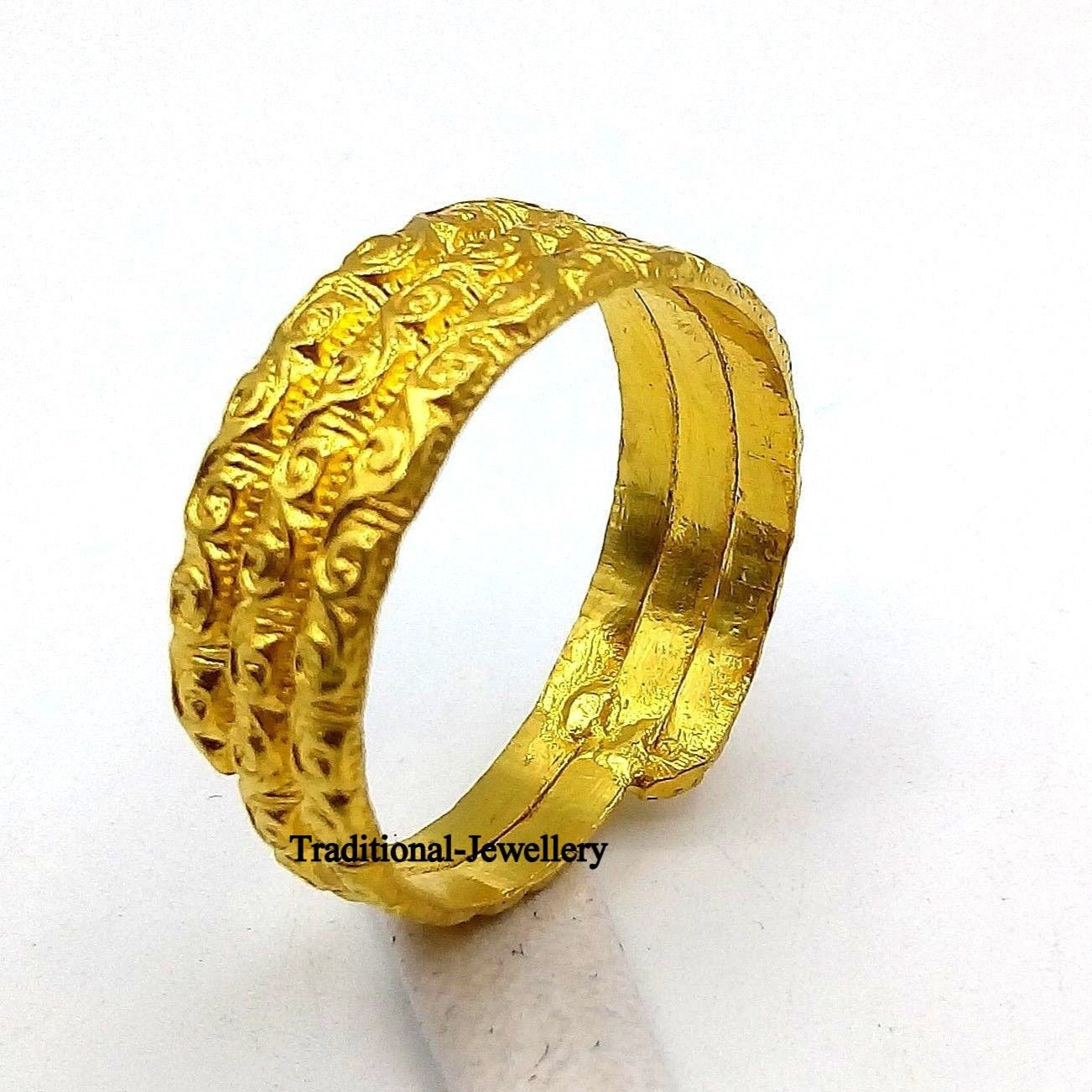 Vintage antique design 22k yellow gold handmade ring band fabulous indian tribal unisex jewelry - TRIBAL ORNAMENTS