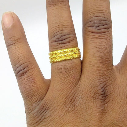 Vintage antique 22k yellow gold handmade ring band featuring Indian tribal unisex jewelry design by Tribal Ornaments.