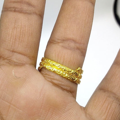 Vintage antique 22k yellow gold handmade ring band by Tribal Ornaments, Indian tribal unisex jewelry with intricate design.