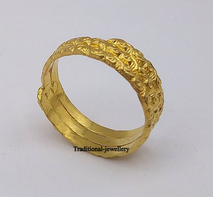 Vintage antique 22k yellow gold handmade ring band from Tribal Ornaments featuring Indian tribal unisex jewelry design.