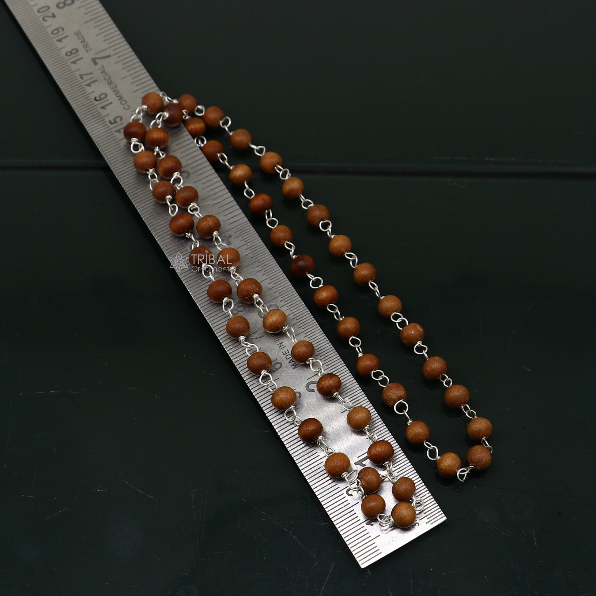 54/108 beads Jaap/ japa mala Sandal "Chandan mala" sandal wood handmade round beads 925 silver chain necklace meditation necklace ch559 - TRIBAL ORNAMENTS