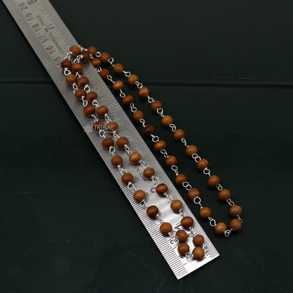 54/108 beads Jaap/ japa mala Sandal "Chandan mala" sandal wood handmade round beads 925 silver chain necklace meditation necklace ch559 - TRIBAL ORNAMENTS