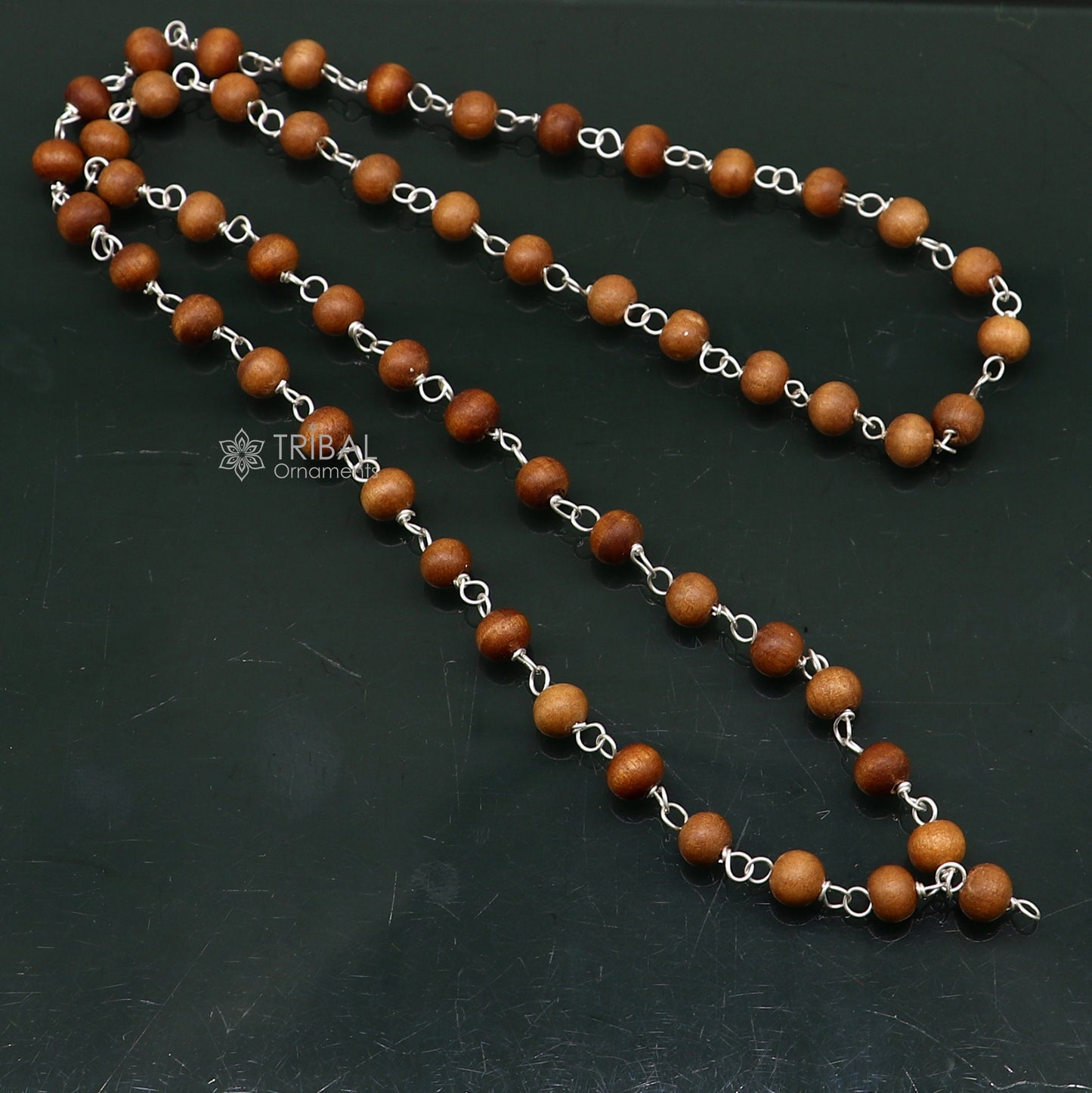 54/108 beads Jaap/ japa mala Sandal "Chandan mala" sandal wood handmade round beads 925 silver chain necklace meditation necklace ch559 - TRIBAL ORNAMENTS