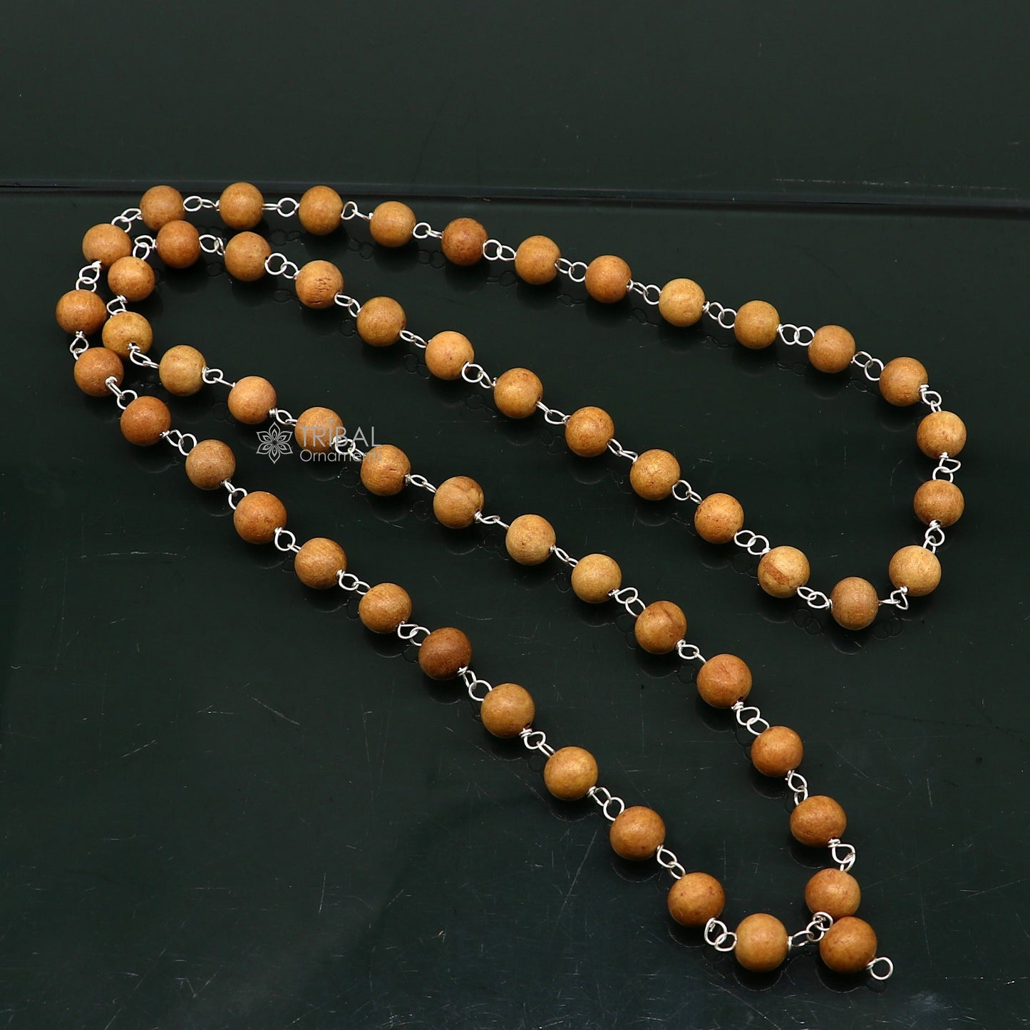 54/108 beads Jaap/japa mala Sandal "Chandan mala" sandal wood handmade round beads 925 solid silver chain necklace meditation necklace ch558 - TRIBAL ORNAMENTS