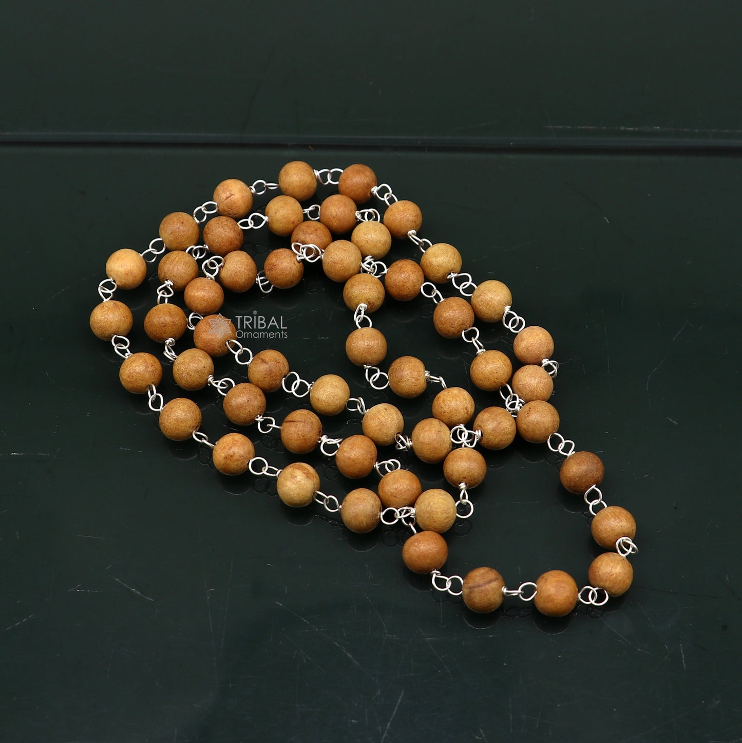 54/108 beads Jaap/japa mala Sandal "Chandan mala" sandal wood handmade round beads 925 solid silver chain necklace meditation necklace ch558 - TRIBAL ORNAMENTS