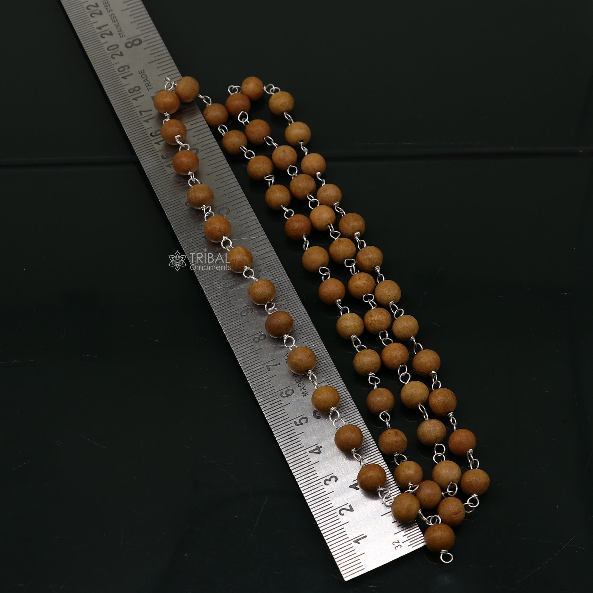 54/108 beads Jaap/japa mala Sandal "Chandan mala" sandal wood handmade round beads 925 solid silver chain necklace meditation necklace ch558 - TRIBAL ORNAMENTS