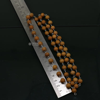54/108 beads Jaap/japa mala Sandal "Chandan mala" sandal wood handmade round beads 925 solid silver chain necklace meditation necklace ch558 - TRIBAL ORNAMENTS
