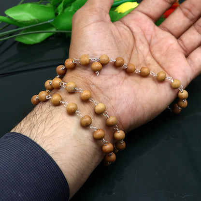 54/108 beads Jaap/japa mala Sandal "Chandan mala" sandal wood handmade round beads 925 solid silver chain necklace meditation necklace ch558 - TRIBAL ORNAMENTS