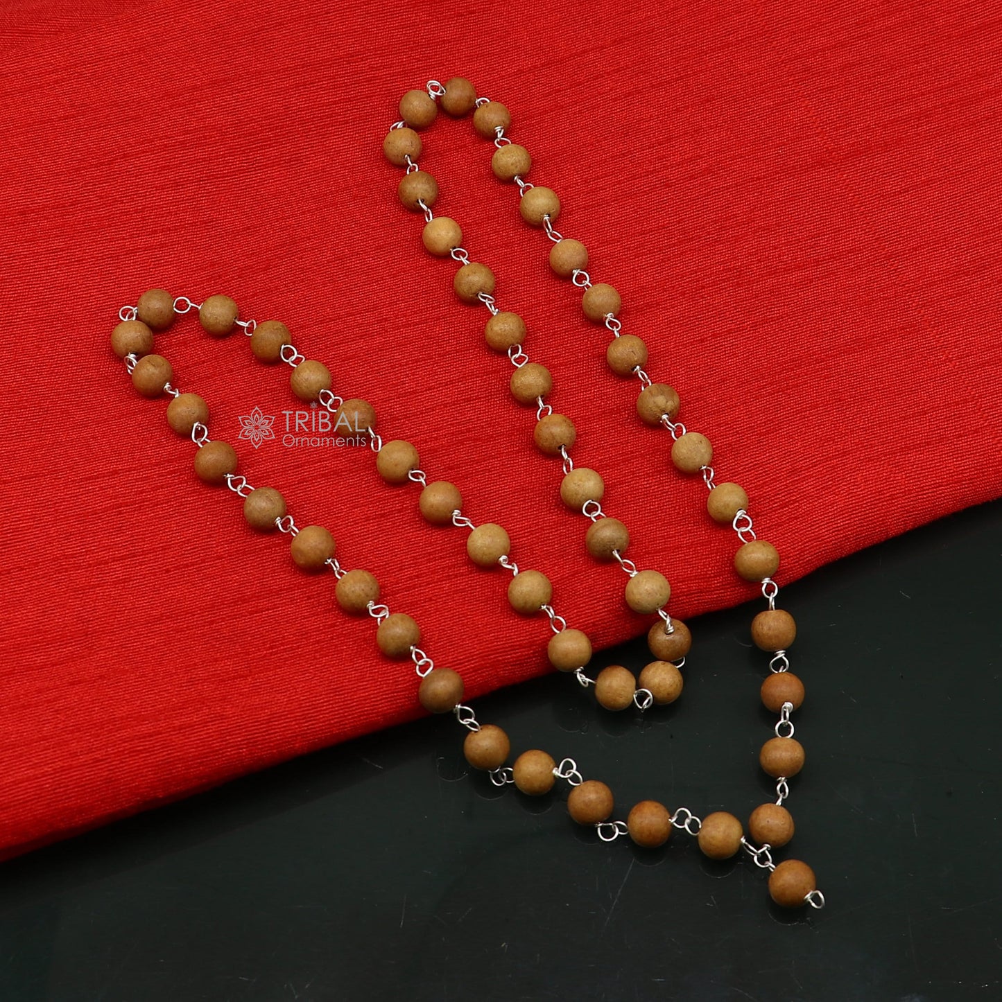 54/108 beads Jaap/japa mala Sandal "Chandan mala" sandal wood handmade round beads 925 solid silver chain necklace meditation necklace ch558 - TRIBAL ORNAMENTS