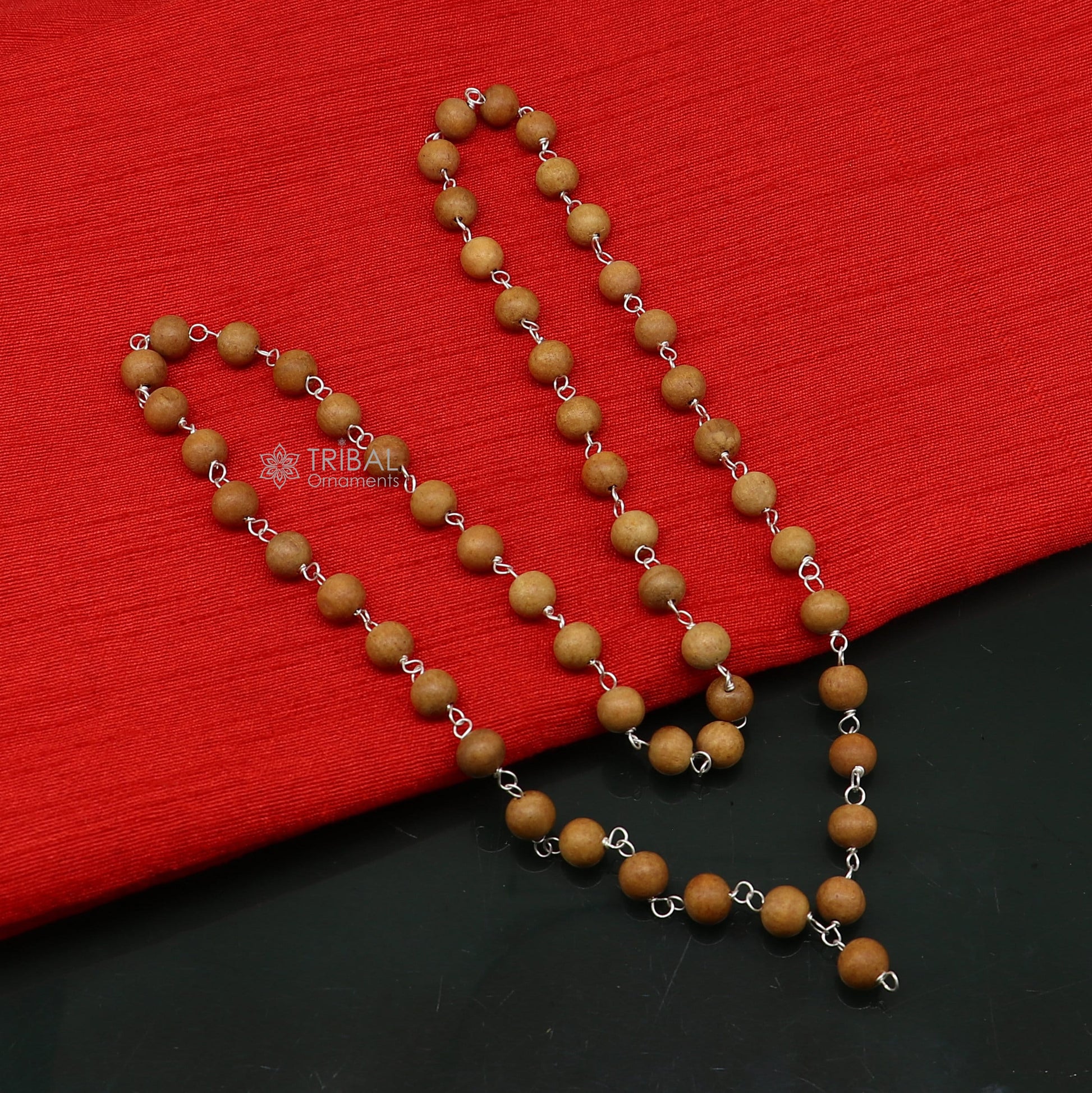 54/108 beads Jaap/japa mala Sandal "Chandan mala" sandal wood handmade round beads 925 solid silver chain necklace meditation necklace ch558 - TRIBAL ORNAMENTS