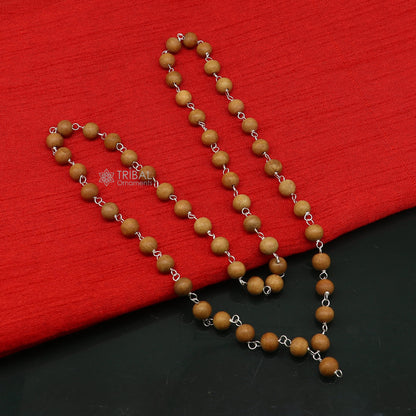 54/108 beads Jaap/japa mala Sandal "Chandan mala" sandal wood handmade round beads 925 solid silver chain necklace meditation necklace ch558 - TRIBAL ORNAMENTS