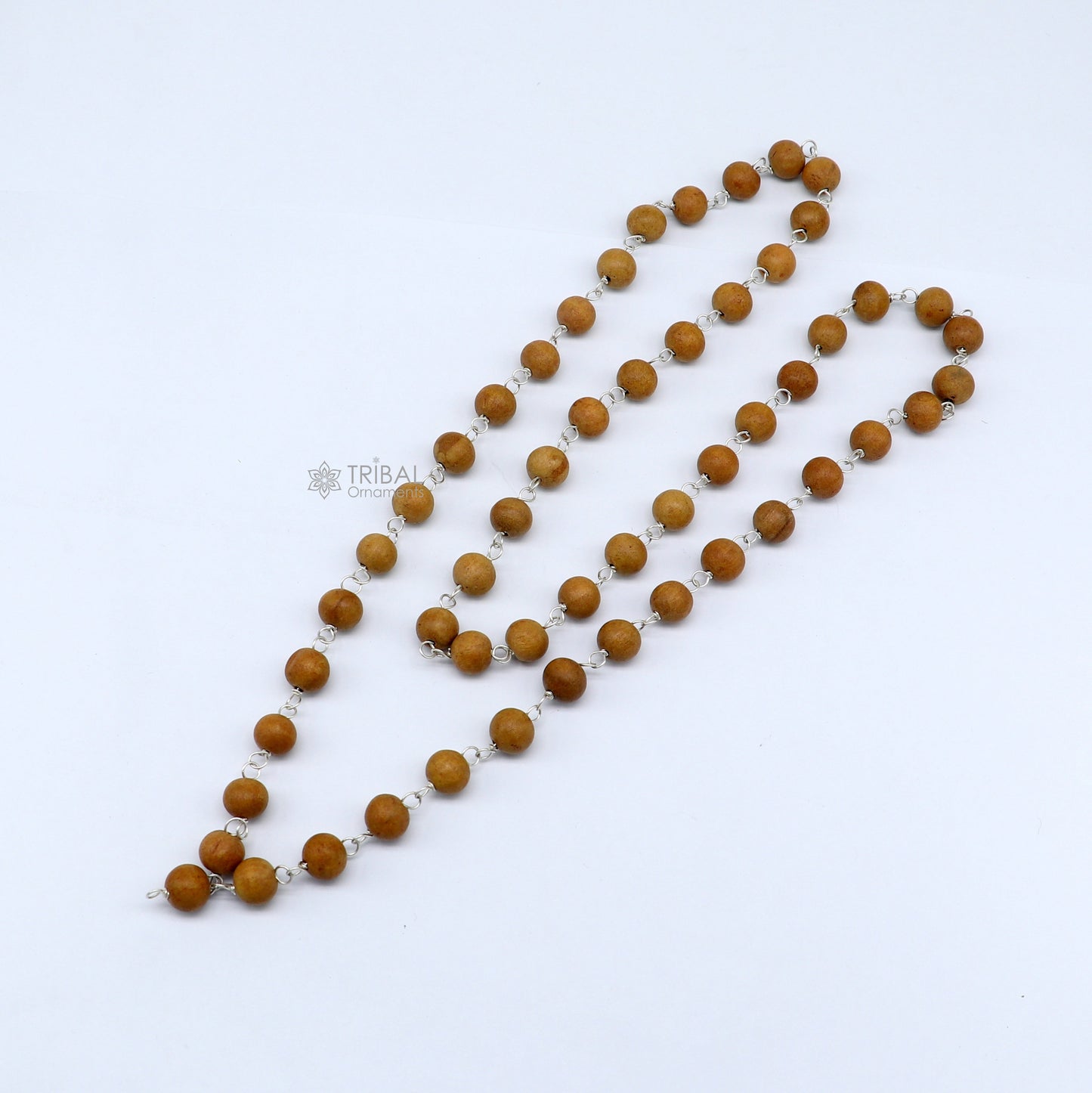 54/108 beads Jaap/japa mala Sandal "Chandan mala" sandal wood handmade round beads 925 solid silver chain necklace meditation necklace ch558 - TRIBAL ORNAMENTS