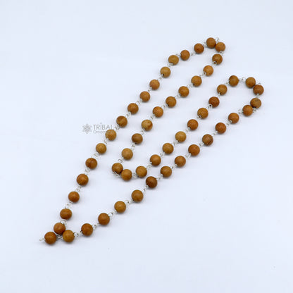 54/108 beads Jaap/japa mala Sandal "Chandan mala" sandal wood handmade round beads 925 solid silver chain necklace meditation necklace ch558 - TRIBAL ORNAMENTS