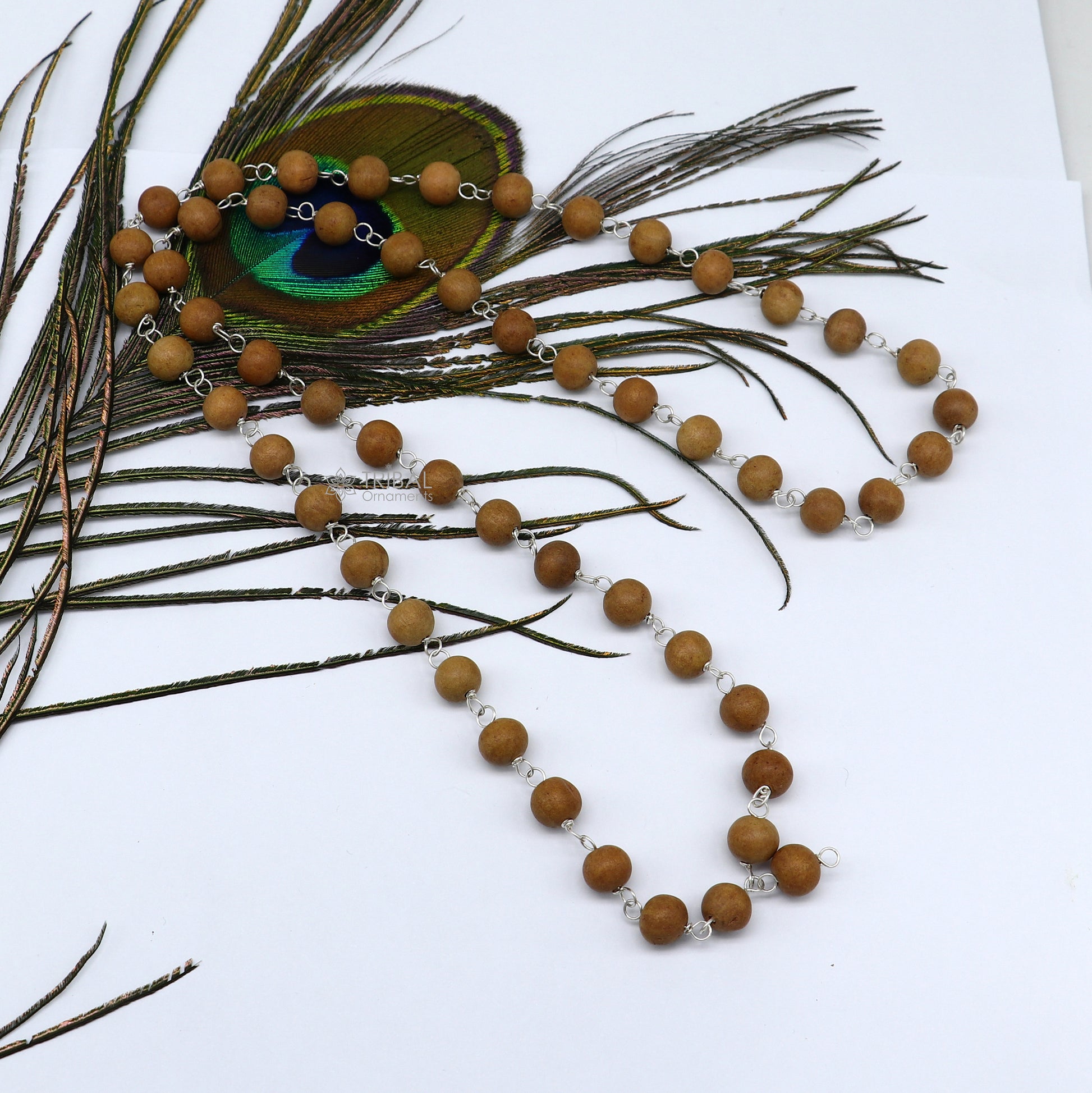 54/108 beads Jaap/japa mala Sandal "Chandan mala" sandal wood handmade round beads 925 solid silver chain necklace meditation necklace ch558 - TRIBAL ORNAMENTS