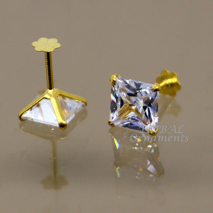6mm OR 5 mm 18kt yellow gold handmade single cubic zircon stone square shape stud earring cartilage customized unisex jewelry er143 - TRIBAL ORNAMENTS