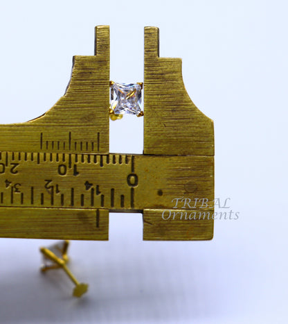6mm OR 5 mm 18kt yellow gold handmade single cubic zircon stone square shape stud earring cartilage customized unisex jewelry er143 - TRIBAL ORNAMENTS