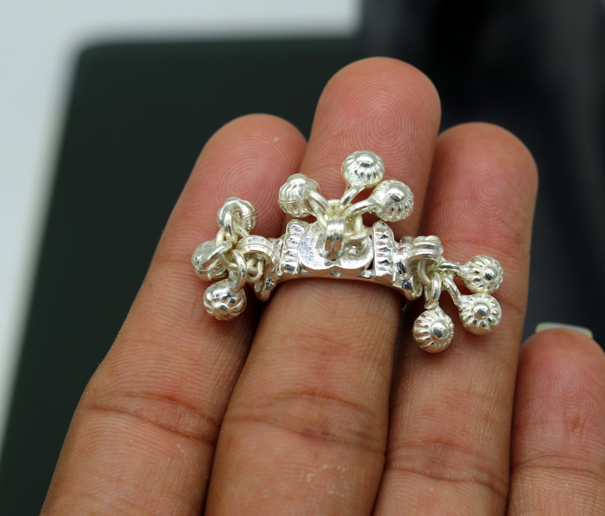 Sterling silver handmade charm ring excellent customized noisy bells drops personalized bridesmaid girls women's jewelry sr258 - TRIBAL ORNAMENTS