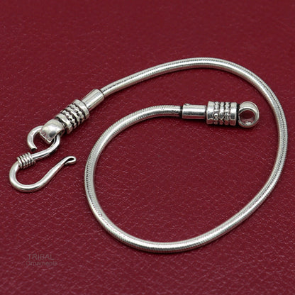 Vintage 2mm handmade sterling silver snake chain bracelet by Tribal Ornaments, unisex Indian tribal jewelry for boys and girls.
