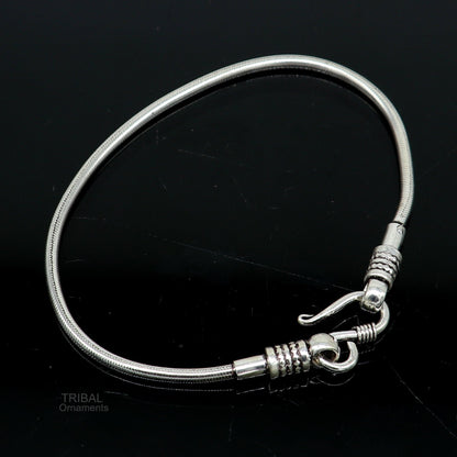 Unisex 2mm vintage-style handmade 925 sterling silver snake chain bracelet with tribal design, suitable for boys and girls jewelry.