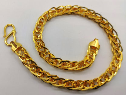22KT yellow gold handmade wheat chain bracelet by TRIBAL ORNAMENTS, flexible unisex jewelry with 916 hallmark, stylish gift accessory.