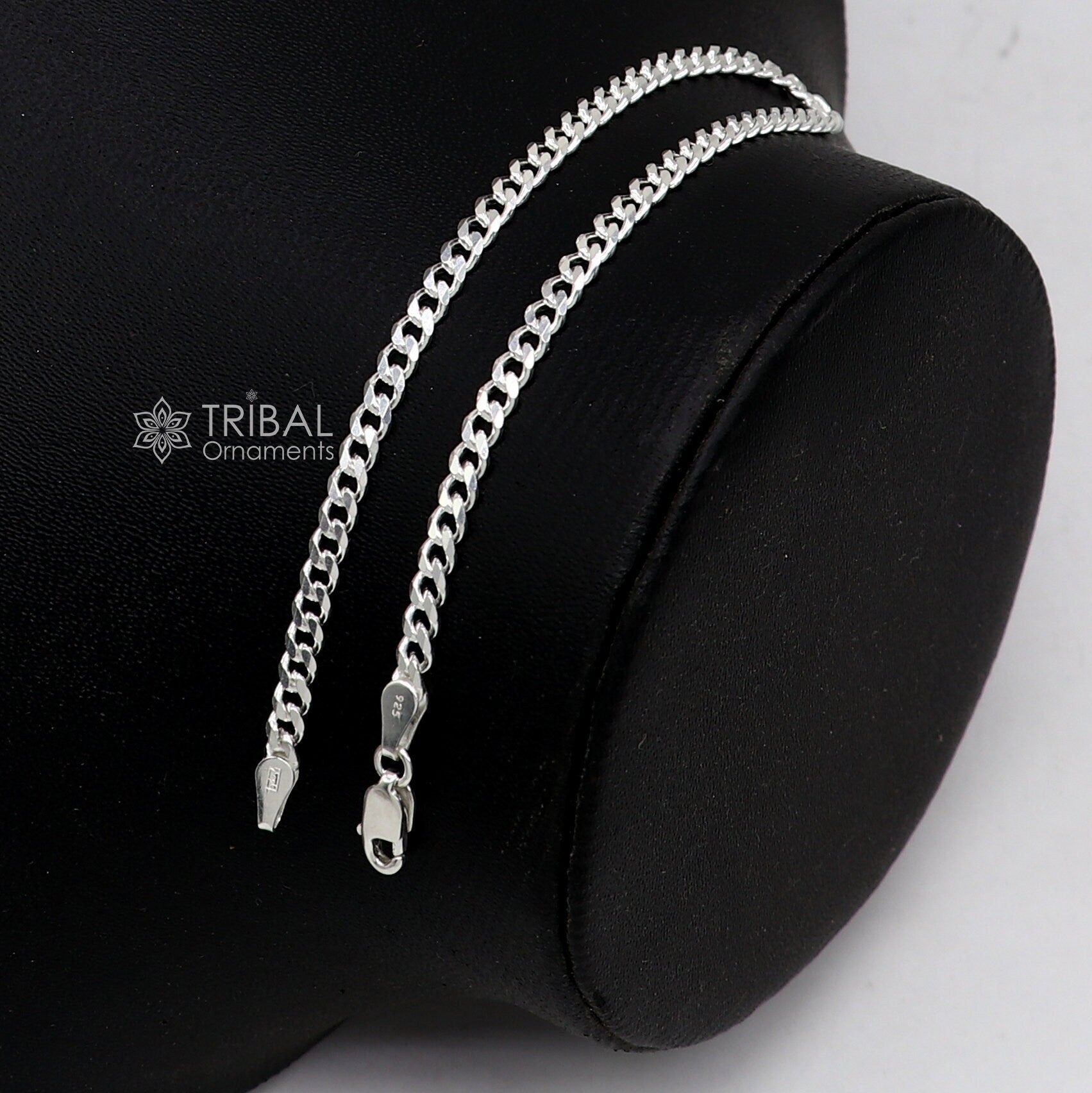 3mm 925 sterling silver flat chain bracelet, flexible unisex jewelry from TRIBAL ORNAMENTS, showcasing a sleek, minimalist design