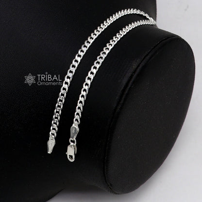 3mm 925 sterling silver flat chain bracelet, flexible unisex jewelry from TRIBAL ORNAMENTS, showcasing a sleek, minimalist design