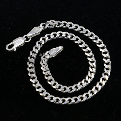 Sterling silver 3mm flat chain bracelet, unisex jewelry by Tribal Ornaments, showcasing a flexible, sleek design.