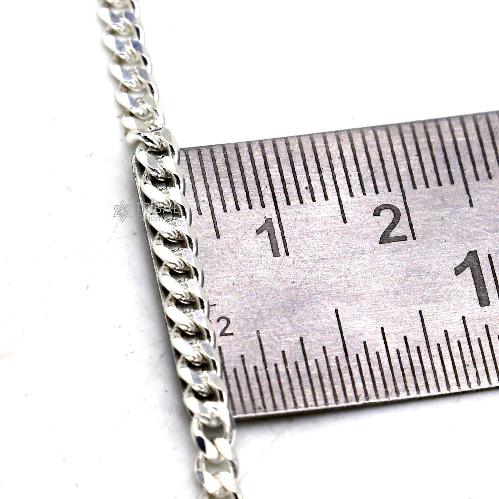 Sterling silver 3mm flat chain bracelet by TRIBAL ORNAMENTS, flexible unisex jewelry with a sleek, minimalist design.