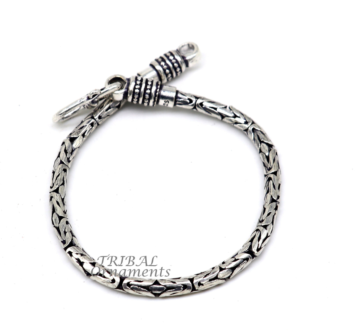 3.5mm 6.5" to 8.5" Unique byzantine design 925 Sterling silver handmade chain bracelet flexible bracelet unisex jewelry from India  sbr429 - TRIBAL ORNAMENTS